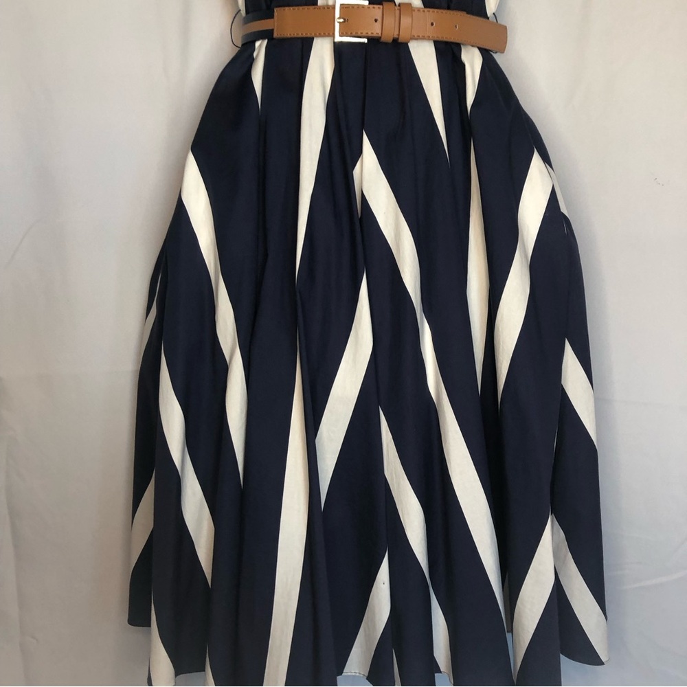 Eliza J Navy Blue And White Striped Fit And Flare Dress - Picture 7 of 15